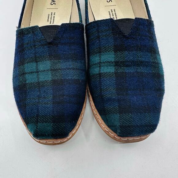 TOMS Spruce Tartan Plaid Felt WMNS Classic Flats Navy/Green US 8 Loafers Slip On - Picture 3 of 9
